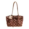 Bolsa de compras de poá para menina estilo coreano de outono, bolsa de ombro/axila vintage Maillard de alta qualidade e grande capacidade