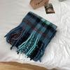 Cachecol xadrez de lã 20% fixo, azul-islândia, feminino, inverno, novo, estilo high-end, todos os tipos de combinação, xale quente, borla para casal