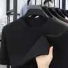 Camiseta de Manga Corta para Hombre de Verano con Tejido de Lino Cuello Redondo Manga Media Ropa Casual para Hombre Camiseta de Color Sólido Top Versátil