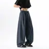 Pantalones retro americanos estilo 'old money' de lino sintético con dobladillo curvo para hombre, finos de verano, retazos, plisados, modernos, versátiles, fluidos, de pierna ancha