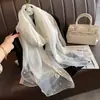 Bufanda de Seda Lisa con Cuentas para Mujer 2025 Nuevo Estilo Coreano Versátil Primavera, Otoño, Invierno Bufanda Delgada para Madres