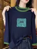 Camiseta de Manga Larga Versátil de Moda Nueva para Mujer 2026 con Cuello y Puños de Algodón Puro en Colores Contrastantes, Adecuada para Primavera y Otoño