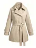 Gabardina con Capucha para Mujer, Longitud Media, Ceñida a la Cintura, Cinturón para Atar, Favorecedora de la Figura, Abrigo Elegante para Mujeres Petites