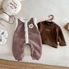 Dianxi 2026 Outono/Inverno Novo Conjunto Macacão Espesso Forrado com Fleece para Bebês e Crianças Pequenas Macacão de Bebê Conjunto de Duas Peças Camada Base