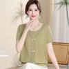 Blusa elegante de verano para mamá, ajustada, estilo chino, combinable con todo, con hebilla, manga corta, moda de moda 2024 para mujer