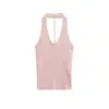 2025 Verano Retro Chic Belleza Espalda Descubierta Sin Mangas Estilo Chica Hot Color Sólido Tejido Halter Camiseta Top de Mujer