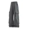 Pantalones deportivos de pierna ancha de secado rápido estilo callejero para hombre, pantalones largos holgados con cordón para el trabajo en color caqui, negro y gris, diseño versátil
