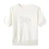 Suéter de Punto de Manga Corta con Bordado de Pony de Verano para Mujer, Delgado, Moderno, Casual, Versátil, Cuello Redondo, Elegante, Juvenil
