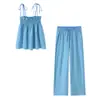 Top de alça fina listrado da marca Z, moda popular de vendas transfronteiriças, conjunto de calças pantalona femininas AliExpress, calças estilo europeu e americano, confortável ZA
