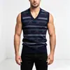 Nuevo suéter chaleco casual para hombre transfronterizo 2026, moderno top de punto a rayas con cuello en V