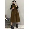 Nuevo Vestido de Pana con Tirantes Estilo Coreano Retro Otoño/Invierno 2026 Holgado Adelgazante con Bolsillo Versátil Largo para Mujer
