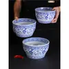 Contenedor Grande de Cerámica Azul y Blanco Vintage para Condimentos, Bol para Salsa para Restaurantes de Hot Pot