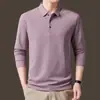 Bestseller de transmisión en vivo: nueva camiseta de manga larga para primavera/otoño para hombre, un polo estampado versátil y moderno con cuello, perfecto para hombres de mediana edad