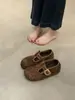 Sapatos Birkenstock Retro Estampa de Leopardo com Aumento Interno de Altura 2025 Inverno Novos Mocassins de Camurça com Lã Adicionada para Aquecimento Sapatos Mary Jane