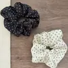 Scrunchie Retro Preto e Branco com Bolinhas Estilo Francês para Mulheres, Elástico para Coque, Faixa de Cabelo Elegante, Acessório de Cabelo Simples