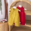 Colete de Verão Fino com Botão Único e Gola Alta para Meninos e Meninas Bebês, Macacão Sem Mangas Novo Estilo Chinês para Meninas
