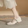 Zapatos Mary Jane de Tacón Grueso para Mujer Jin Gang MY2801 Nuevos 2024 Primavera y Otoño Zapatos de Piel Zapatos de Tacón Bajo Zapatos Bajos de Boca Única para Mujer