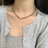 Colar Laço Espinélio Negro Prata de Lei S925 Nicho Feminino Simples Feito à Mão DIY Contas Versátil Fashionável Corrente Clavícula