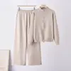 Cárdigan de Punto Casual Simple Estilo Coreano con Doble Cremallera para Mujer Nuevo Otoño/Invierno 2026 Conjunto de Dos Piezas de Punto con Cuello Alto para Mujer