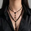 Colar Feminino Ajustável de Liga Estilo Étnico Retrô Pingente Redondo Cruz Contas de Pérola Acrílico