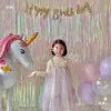 Cortina de Seda de Lluvia Transparente de Colores Fiesta de Cumpleaños Infantil Escaparate Boda Borla Fondo de Pared Decoración Arreglo Tiras de Color