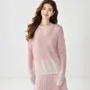 Suéter de Cashmere Feminino Céu Estrelado Degradê Gola V Camada Interna Malha Quente Moda Casual Elegante Amigo da Pele Camada Base Tricô