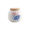 Pequeña Lata de Té Antigua de Cerámica con Tapa de Bambú, Lata Sellada Portátil, Lata de Té de Almacenamiento a Prueba de Humedad, Logo Imprimible Azul y Blanco