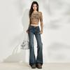 Jeans de Tiro Bajo Microbocana para Mujer, Novedad Otoño 2025 Estilo Americano Chica Picante Elásticos Ajustados Versátiles Pantalones de Boca Ancha