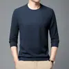 Camiseta de manga larga gofrada para hombre, cuello redondo, camiseta interior, color liso, para jóvenes y mediana edad, camiseta casual para hombre