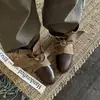 Primeiro Encontro Temporada Tiras Patchwork Lona Botas de Cowboy Ocidentais Aumento Oculto de Altura Marrom Maillard Botas de Cano Curto Femininas 2026 Novo Estilo