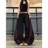 Directamente del fabricante: Pantalones Jogger de Estilo Americano con Doble Cintura y Diseño Curvo, Unisex, con Parches Rayados, Corte Holgado de Pierna Ancha, Modernos