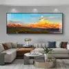 Pintura Decorativa para Sala de Estar con Fondo del Sol Dorado Brillando sobre las Montañas, Pintura Colgante de Pared de Fondo para Sofá Lujosa y Elegante, Paisaje para Oficina