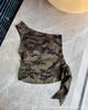 Top Camuflaje Leopardo Estilo Hong Kong de Moda con Hombros Asimétricos, Top de Tubo Dulce Picante para Chica con Almohadillas en el Pecho, Top Retro Irregular Ajustado