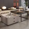 Mesa de centro de losa de roca, mueble para sala de estar, diseño moderno y minimalista, adecuada para apartamentos pequeños, lujo ligero estilo italiano, mesa de centro cuadrada con tapa de vidrio
