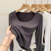 Camiseta de Manga Larga Europea para Mujer 2023 Nuevo Vestido de Primavera Top Corto Ajustado Adelgazante Cuello Redondo Camiseta Básica Camiseta Interior para Mujer