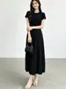 Vestido de alta gama para mujer Nanyou con una textura lujosa, estilo suave, cuello redondo, mangas cortas, elegante vestido de línea A, vestido Issey Miyake