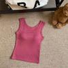 Chaleco de Tirantes Anchos de Verano para Mujer Uso Interno y Externo Color Sólido Combinación Versátil Casual Hermoso Tirante Almohadilla en el Pecho Top Ajustado Ropa Interior Cómoda