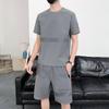 Traje deportivo de seda de hielo para hombre, moda de verano de marca, camiseta casual para hombre, secado rápido, pantalones cortos sueltos para hombre, manga corta, a la moda
