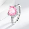 Tiktok Sudeste Asiático Venta en Vivo Nuevo Estilo Incrustado 5A Forma de Corazón Diamante Rosa Circonita Anillo de Boda Joyería de Mano para Mujer