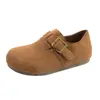 Nuevo cinturón de cuero retro 2026 mocasines slip-on versátiles para mujer para otoño con hebilla y tacón oculto