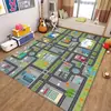 Tapete de Jardim de Infância para Educação Infantil, Tapete de Engatinhar Infantil, Tapete de Chão Macio e Amigo da Pele de Veludo Cristal, Tapete de Brincar de Carros de Desenho Animado