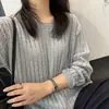 Estilo coreano, caimento relaxado! Suéter de tricô com tranças vazadas para mulheres, uma peça leve de outono, feito de lã, com modelagem solta, mangas compridas versáteis e design de puxar