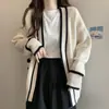 Suéter de punto tipo cárdigan chaqueta de moda universitaria casual holgado estilo coreano para mujer de otoño e invierno con bolsillos