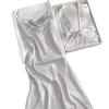 Deseo Puro Pijama Sexy de Seda de Hielo para Mujer Camisón con Tirantes Conjunto de Dos Piezas Color Caramelo Nuevo Camisón con Cuello Oscilante Ropa Holgada para Estar en Casa