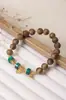 Pulsera Auténtica de Madera Qinan Verde Ágata Malaquita Cristal Fantasma Rojo del Sur Cuentas de Oración Budista Joyería de Madera Vintage de Nicho