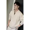 Suéter de duas peças na cor marrom melado, com gola em V, para homens, look de outono e inverno, camisa polo de malha casual estilo coreano