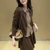 Camisa de lino estilo francés, estética de 'viejo dinero', con suéter de punto superpuesto, top de dos piezas para mujer, cárdigan suéter casual y elegante para primavera y otoño