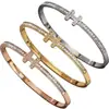 Pulseira Transfronteiriça em Aço Inoxidável Cravejada de Diamantes em Forma de H Pulseira Banhada a Ouro para Mulheres Versátil Estilo Ins de Luxo Leve Joalheria de Diamantes Completa Atacado Retenção de Cor