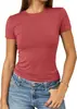 Camiseta Casual Feminina Básica Shein Popular, Gola Redonda Fina, Manga Curta, Cor Sólida, Corte Ajustado, Transfronteiriça Amazon