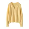 Suéter de Cachemira para Mujer Suéter de Cuello en V Suéter de Cachemira Corto Otoño e Invierno Más Fácil de Combinar Ropa Exterior Perezoso Holgado Suéter de Punto Básico